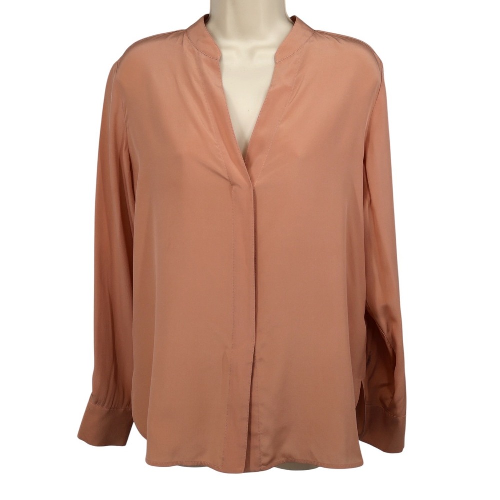 Seventy Venezia Blush Nude 100% Silk Pearl Button Popover Blouse V‎ Neck IT 42